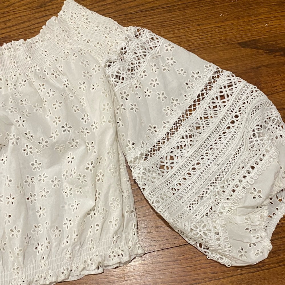 Miss June**Montauk Eyelet Ballon Sleeve Cropped Top***One Size**$225 - Picture 12 of 12